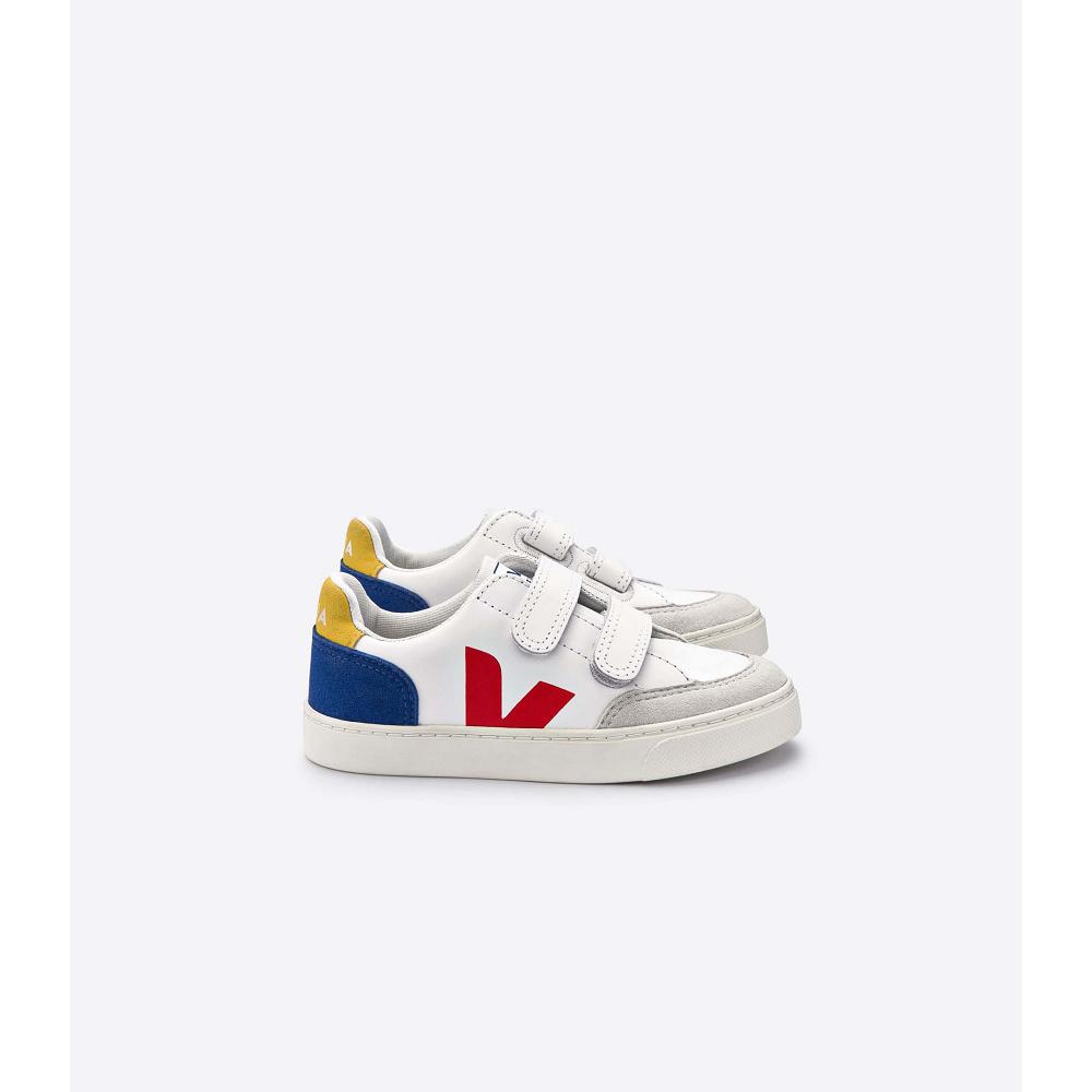 Veja V-12 LEATHER Tenisky Detske White/Red/Blue | SK 881HAP